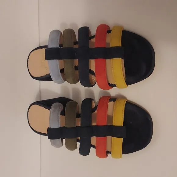 J. Crew Multicolor Strappy Sandals Suede Slides Size 7