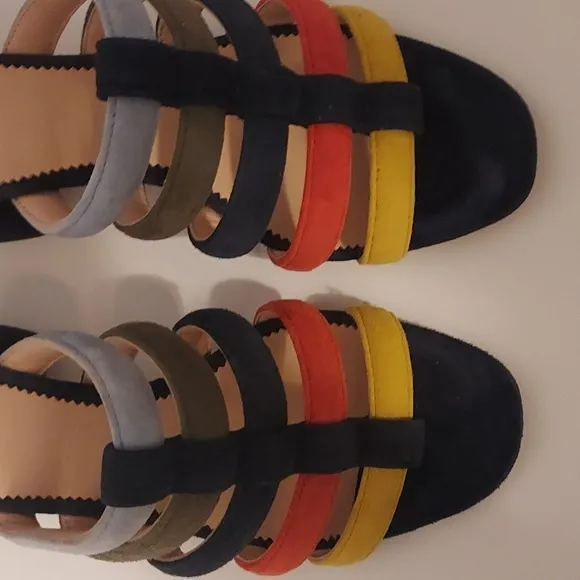 J. Crew Multicolor Strappy Sandals Suede Slides Size 7