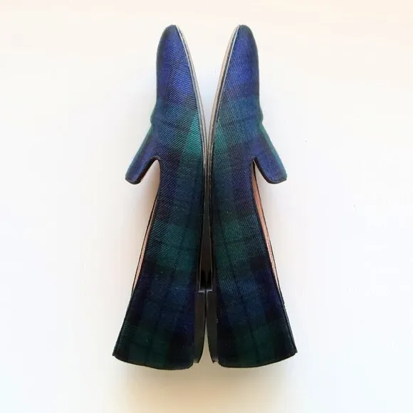 J. Crew Navy Blue &amp; Green Plaid / Tartan Loafers / Flats / Preppy Slip-on Shoes