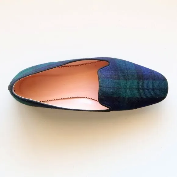 J. Crew Navy Blue &amp; Green Plaid / Tartan Loafers / Flats / Preppy Slip-on Shoes