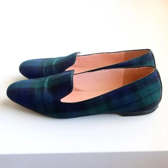 J. Crew Navy Blue &amp; Green Plaid / Tartan Loafers / Flats / Preppy Slip-on Shoes