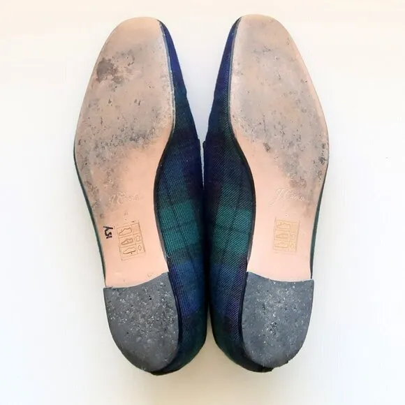 J. Crew Navy Blue &amp; Green Plaid / Tartan Loafers / Flats / Preppy Slip-on Shoes