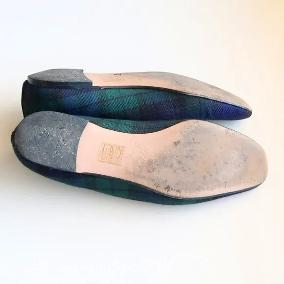 J. Crew Navy Blue &amp; Green Plaid / Tartan Loafers / Flats / Preppy Slip-on Shoes