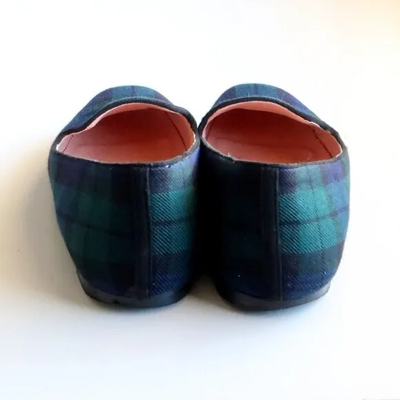 J. Crew Navy Blue &amp; Green Plaid / Tartan Loafers / Flats / Preppy Slip-on Shoes