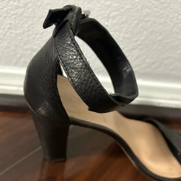 J Crew Sleek Black Chunky Heel Sandals with Ankle Strap
