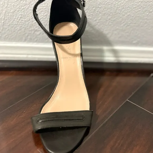 J Crew Sleek Black Chunky Heel Sandals with Ankle Strap