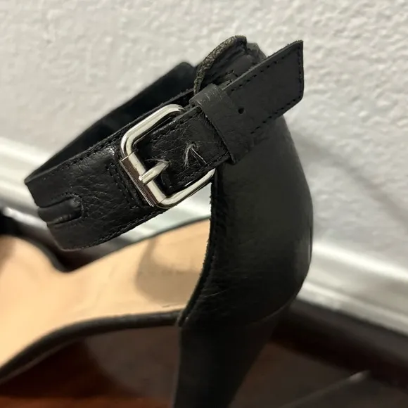 J Crew Sleek Black Chunky Heel Sandals with Ankle Strap