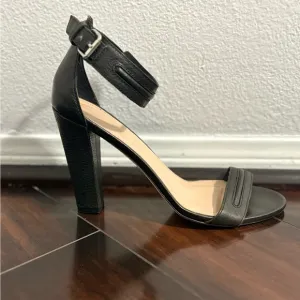 J Crew Sleek Black Chunky Heel Sandals with Ankle Strap