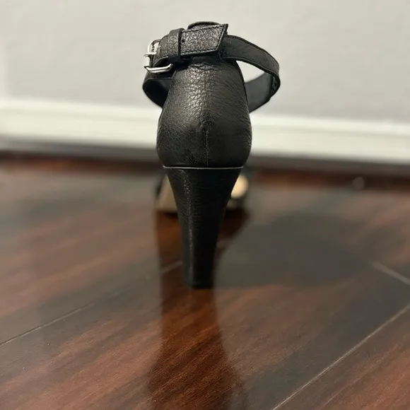 J Crew Sleek Black Chunky Heel Sandals with Ankle Strap