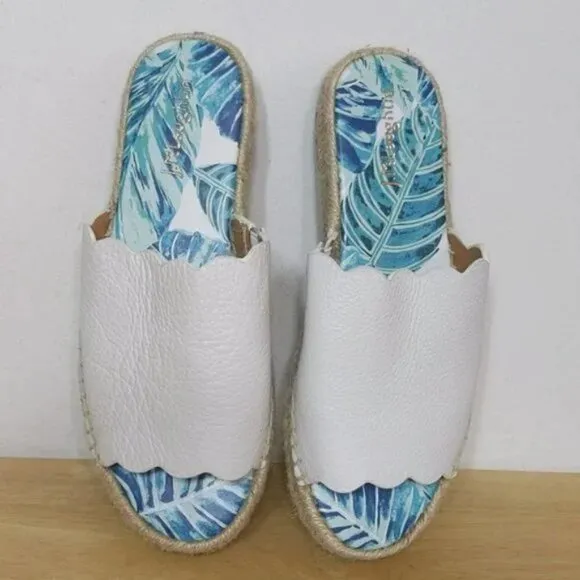 J. Mclaughlin Pebbled Leather Slide Tropical Espadrille Sandals Shoes
