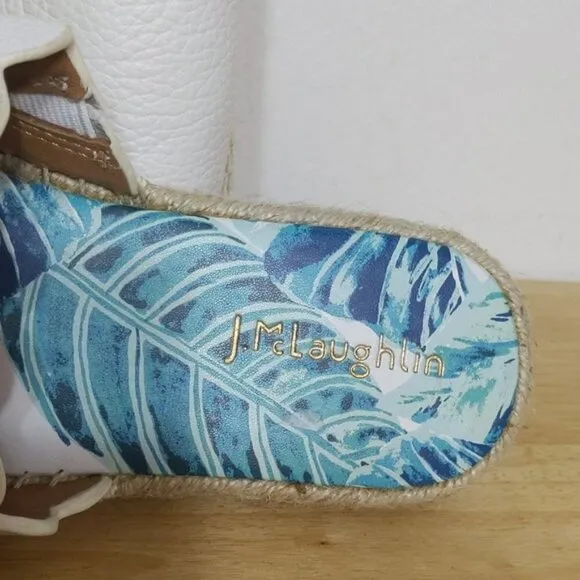 J. Mclaughlin Pebbled Leather Slide Tropical Espadrille Sandals Shoes
