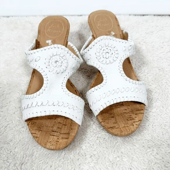 Jack Rogers Emilia White Cork Wedge Heels Sandals Slides Beachy Size 8.5 M