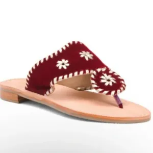 Jack Rogers Girls Jack Velvet Flat Sandal in Bordeaux Burgundy Maroon Size 2