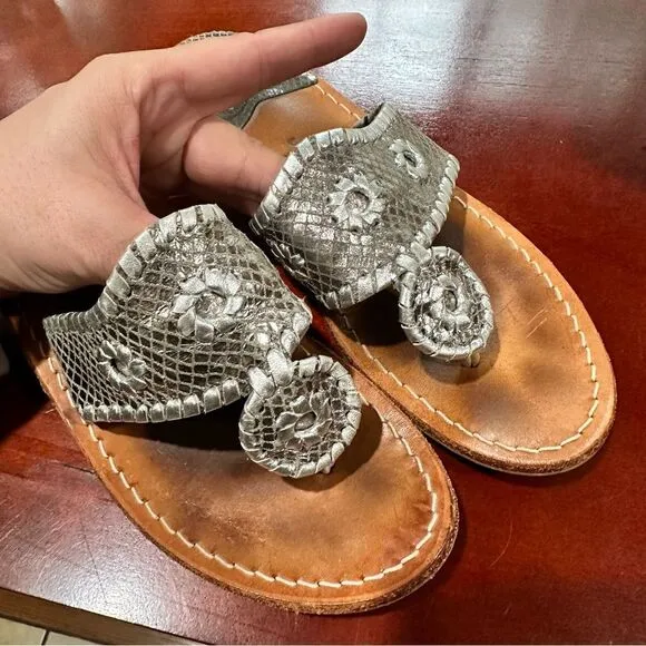Jack Rogers Leather Silver Sandals Size 6