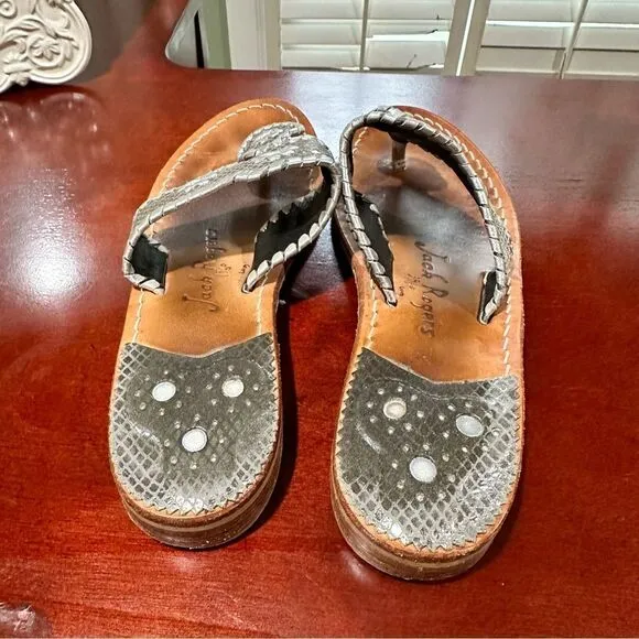 Jack Rogers Leather Silver Sandals Size 6