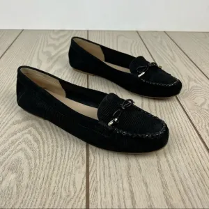 Jack Rogers Millie Bow Moccasin Flats 9B Black Corduroy Suede $128 in box