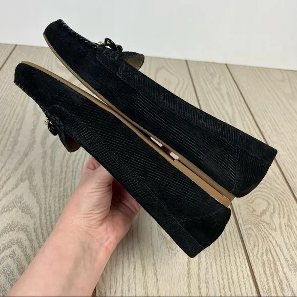 Jack Rogers Millie Bow Moccasin Flats 9B Black Corduroy Suede $128 in box