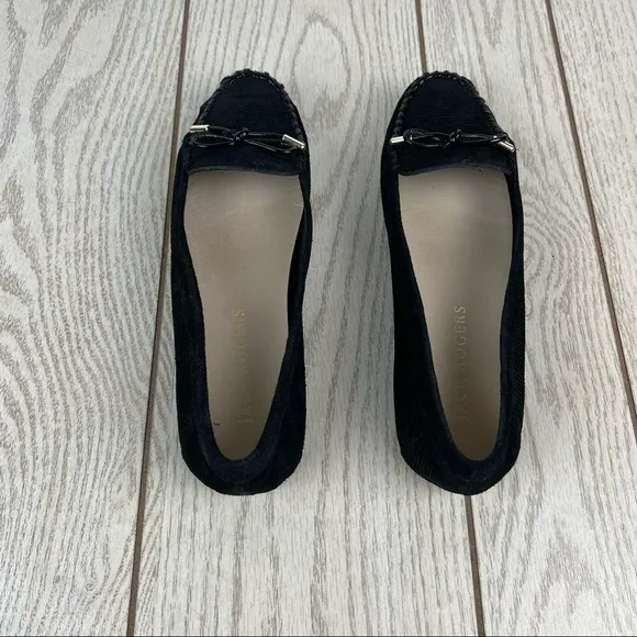 Jack Rogers Millie Bow Moccasin Flats 9B Black Corduroy Suede $128 in box