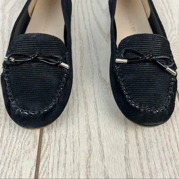 Jack Rogers Millie Bow Moccasin Flats 9B Black Corduroy Suede $128 in box