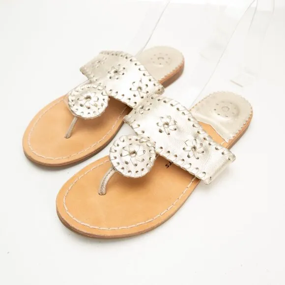 JACK ROGERS Miss Hamptons II gold leather sandals size 4