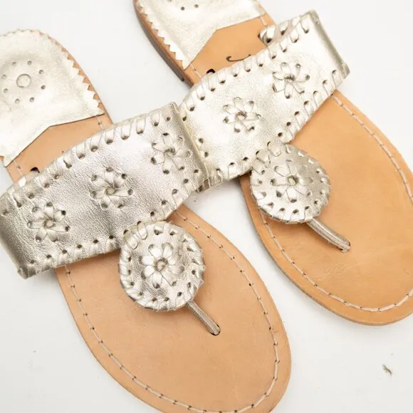 JACK ROGERS Miss Hamptons II gold leather sandals size 4