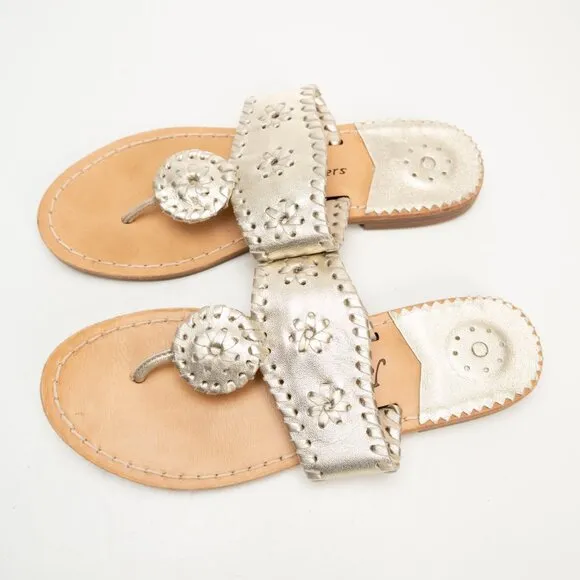 JACK ROGERS Miss Hamptons II gold leather sandals size 4