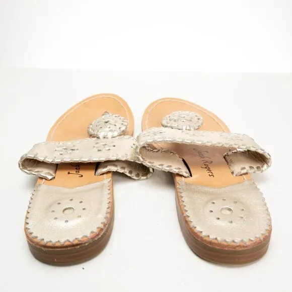 JACK ROGERS Miss Hamptons II gold leather sandals size 4