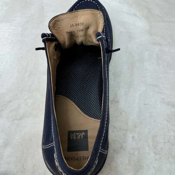 J&amp;M Mens Sheepskin Lined Canvas Loafers Size 10M Navy Blue