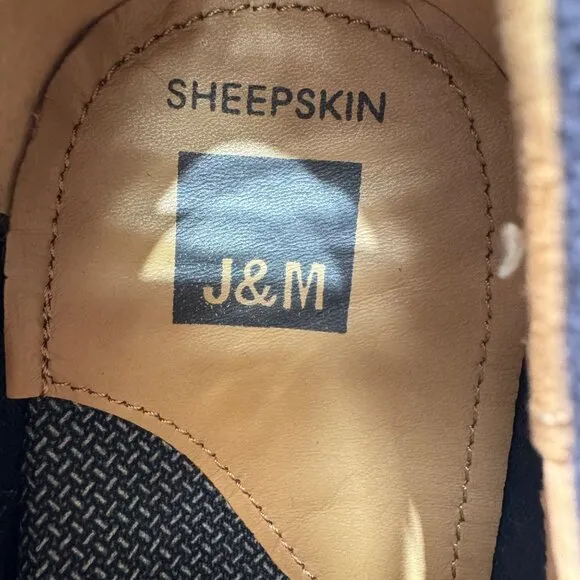 J&amp;M Mens Sheepskin Lined Canvas Loafers Size 10M Navy Blue