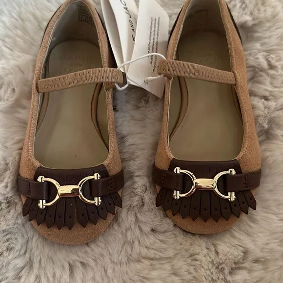 Janie &amp; Jack Suede Bridle Bit Flat in Tan Size 7
