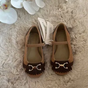 Janie &amp; Jack Suede Bridle Bit Flat in Tan Size 7