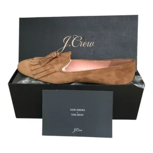 J.Crew New In Box Kid Suede Carmel Tassel Fringe Slip On Flats. Size 6.5