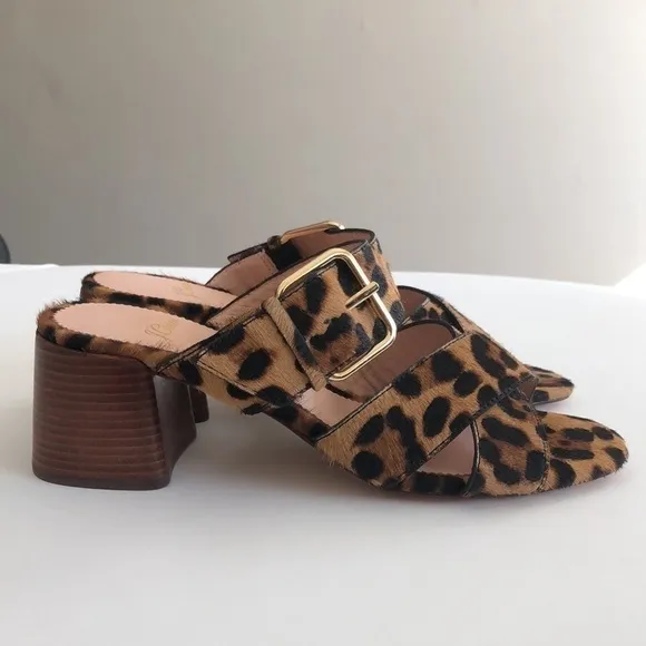 J.crew women’s rich mahogany haircalf penny mid block heel slide sandal size 6