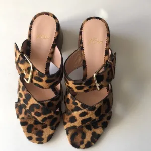 J.crew women’s rich mahogany haircalf penny mid block heel slide sandal size 6
