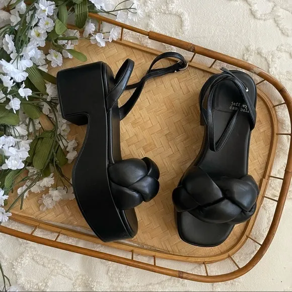 Jeffrey Campbell Bla Black Platform Chunky Braided Heeled Sandals sz 7