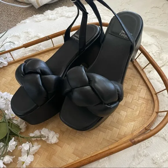 Jeffrey Campbell Bla Black Platform Chunky Braided Heeled Sandals sz 7