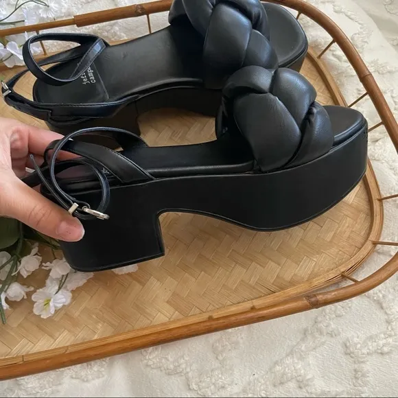 Jeffrey Campbell Bla Black Platform Chunky Braided Heeled Sandals sz 7