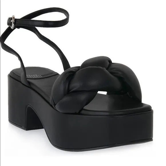 Jeffrey Campbell Bla Black Platform Chunky Braided Heeled Sandals sz 7