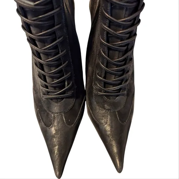 Jeffrey Campbell Bringiton Elegant Black Lace-Up Stiletto Boots.... Size 5.5