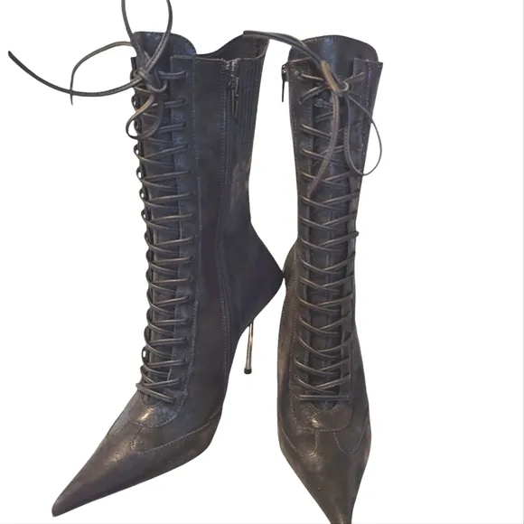 Jeffrey Campbell Bringiton Elegant Black Lace-Up Stiletto Boots.... Size 5.5