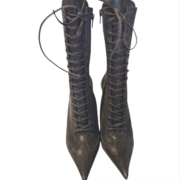 Jeffrey Campbell Bringiton Elegant Black Lace-Up Stiletto Boots.... Size 5.5