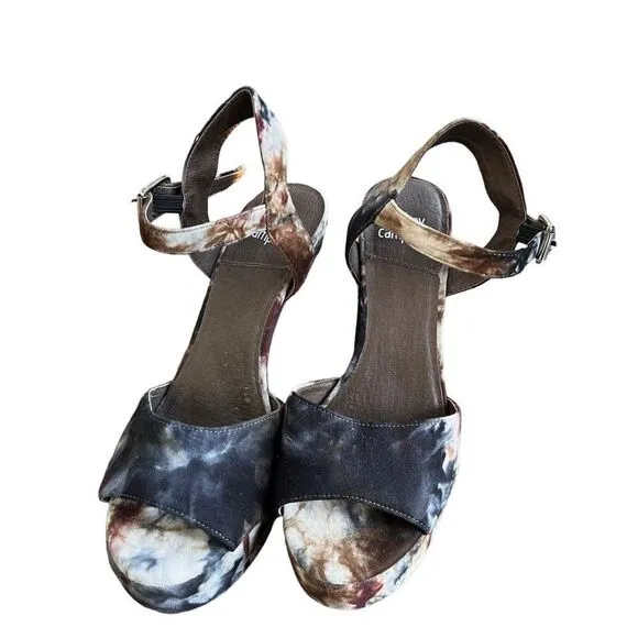 Jeffrey Campbell chunky Platform Tie-Dye Sandals Heels Size 7.5 Brown red blue