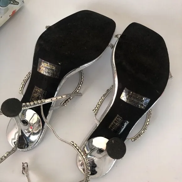 Jeffrey Campbell Demonic Sandals Silver Metallic Leather Crystal