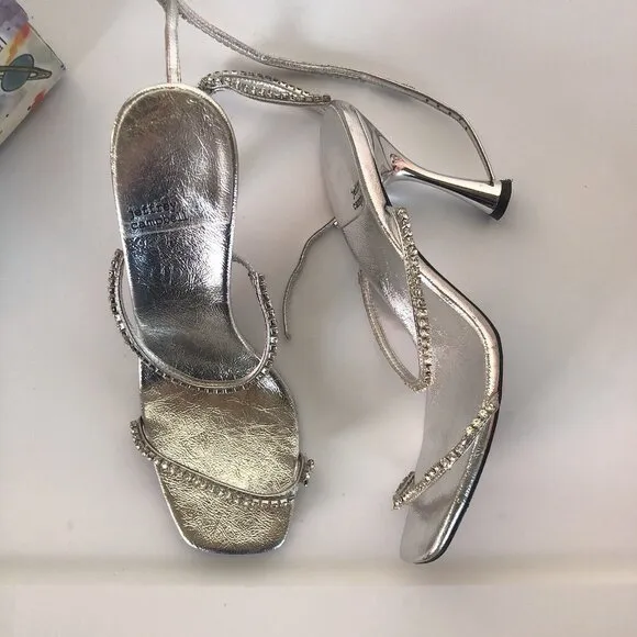 Jeffrey Campbell Demonic Sandals Silver Metallic Leather Crystal