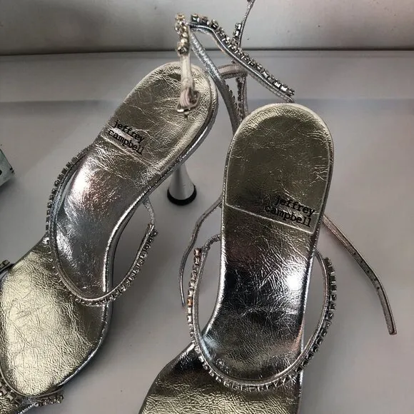 Jeffrey Campbell Demonic Sandals Silver Metallic Leather Crystal