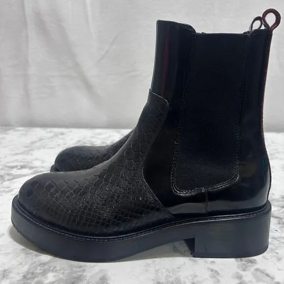 Jeffrey Campbell Edmond Chelsea Black Snake Scales Textured Ankle Boots 7 Zipper