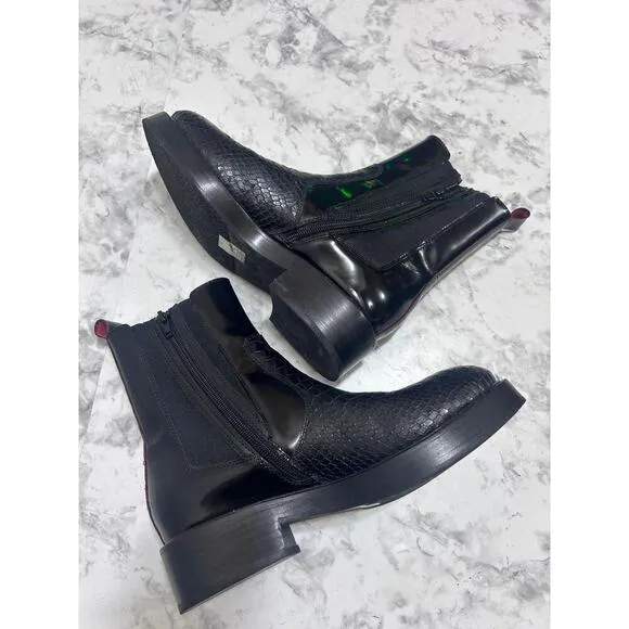 Jeffrey Campbell Edmond Chelsea Black Snake Scales Textured Ankle Boots 7 Zipper