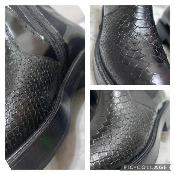 Jeffrey Campbell Edmond Chelsea Black Snake Scales Textured Ankle Boots 7 Zipper