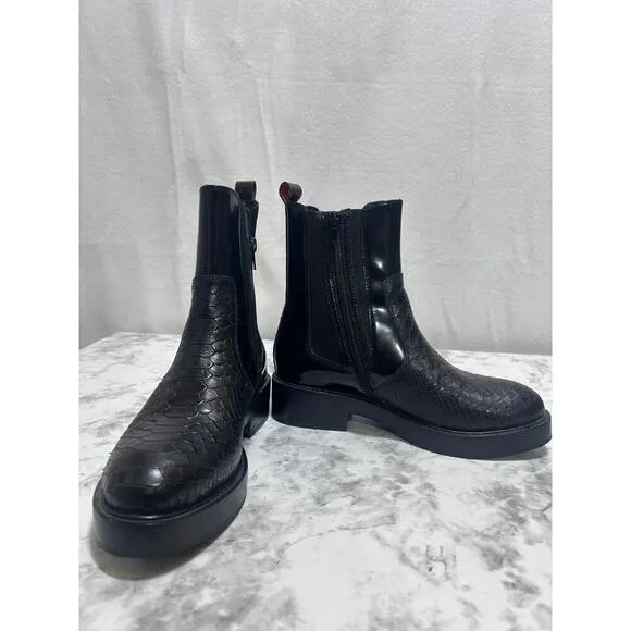 Jeffrey Campbell Edmond Chelsea Black Snake Scales Textured Ankle Boots 7 Zipper