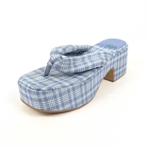 Jeffrey Campbell Luau Blue Plaid Platform Thong Sandals Size 6